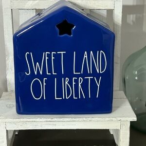 Rae Dunn Blue Ceramic Luminary - Sweet Land of Liberty